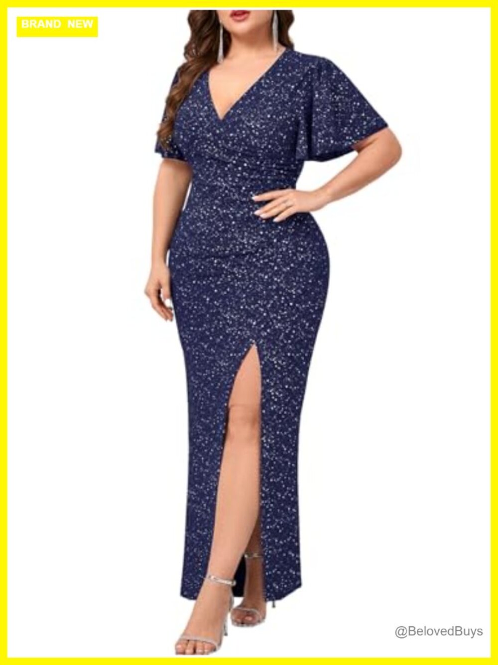 Plus Size Formal Dress High Slit Wrap Wedding Guest Sparkly Evening Cocktail